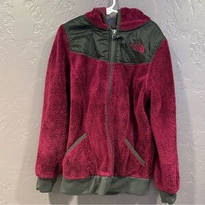 The North Face Osito Fleece Hoodie Jacket full zip black & burgandy- M